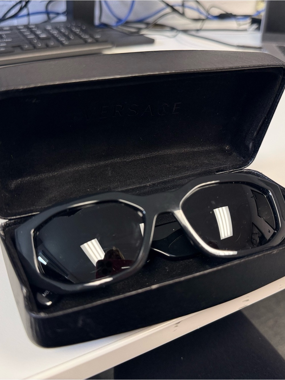 Versace Medusa Irregular Black Sunglasses with Dark Lenses